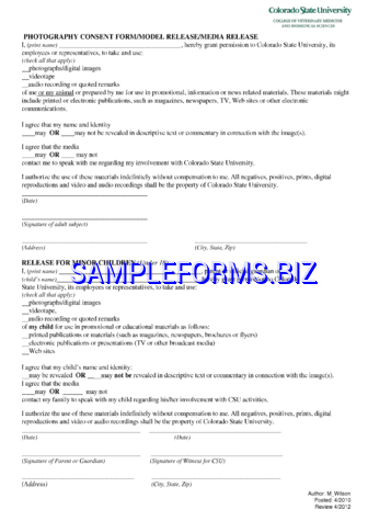 Colorado Model Release Form 2 pdf free
